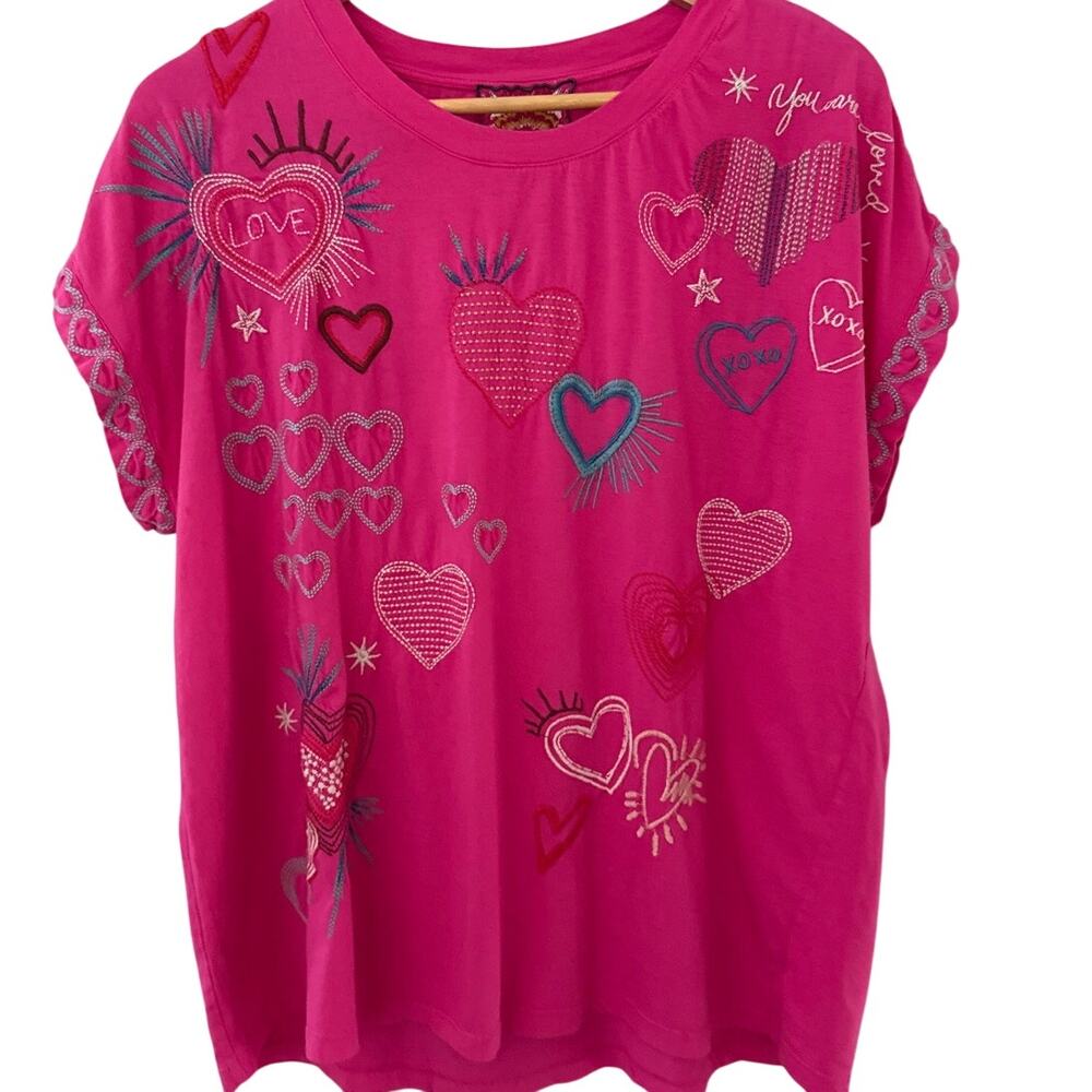 Johnny Was Amour Short Sleeve Embroidered Tee Size Large - Picture 4 of 11